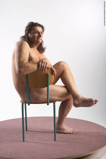 Nude Man Another Sitting poses - simple Chubby Long Grey Sitting poses - ALL Realistic