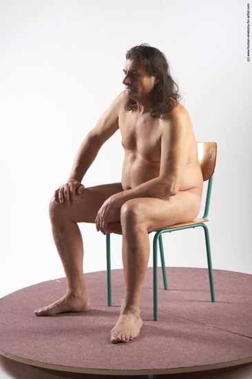 Nude Man Another Sitting poses - simple Chubby Long Grey Sitting poses - ALL Realistic