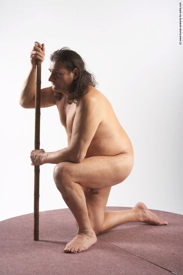 Nude Man Another Kneeling poses - ALL Chubby Long Grey Realistic