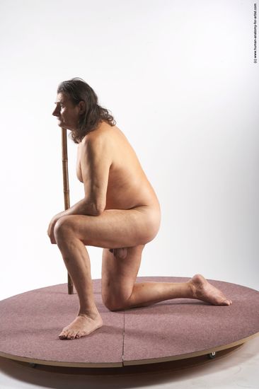 Nude Man Another Kneeling poses - ALL Chubby Long Grey Realistic