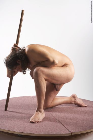 Nude Man Another Kneeling poses - ALL Chubby Long Grey Realistic