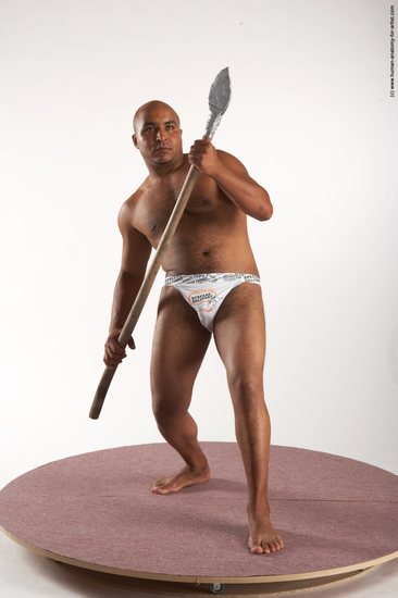 Underwear Fighting with spear Man Black Standing poses - ALL Average Bald Standing poses - simple Academic