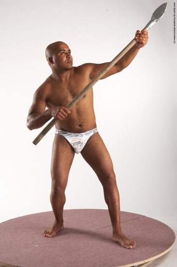 Underwear Fighting with spear Man Black Standing poses - ALL Average Bald Standing poses - simple Academic