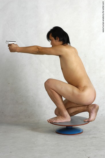 Nude Fighting with gun Man White Kneeling poses - ALL Average Medium Kneeling poses - on one knee Black Realistic