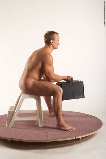 Nude Holding Man White Sitting poses - simple Muscular Short Blond Sitting poses - ALL Realistic