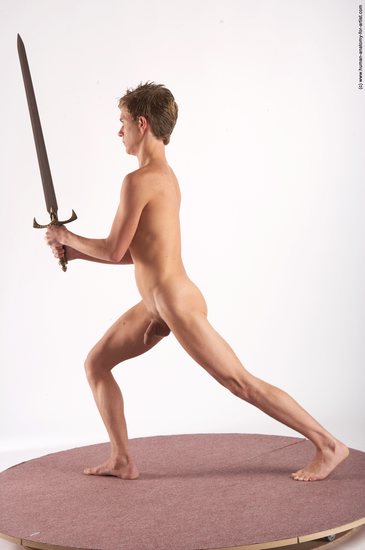 Nude Fighting with sword Man White Standing poses - ALL Athletic Short Brown Standing poses - simple Realistic