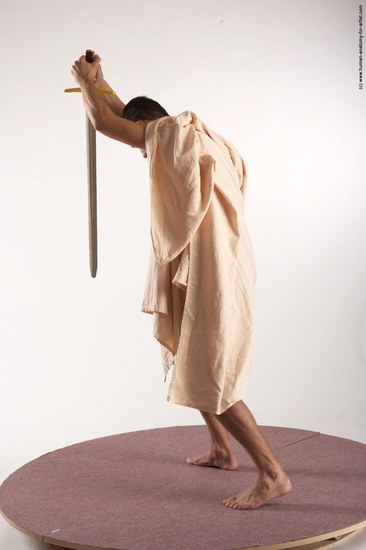 Drape Fighting with sword Man White Standing poses - ALL Slim Short Brown Standing poses - simple Academic