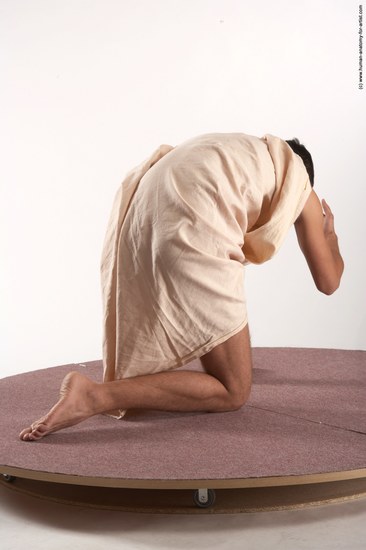 Drape Man White Kneeling poses - ALL Slim Short Brown Kneeling poses - on both knees Academic