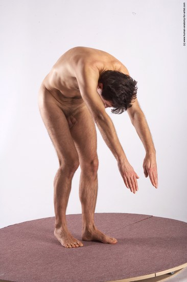 Nude Man White Standing poses - ALL Slim Short Brown Standing poses - bend over Realistic