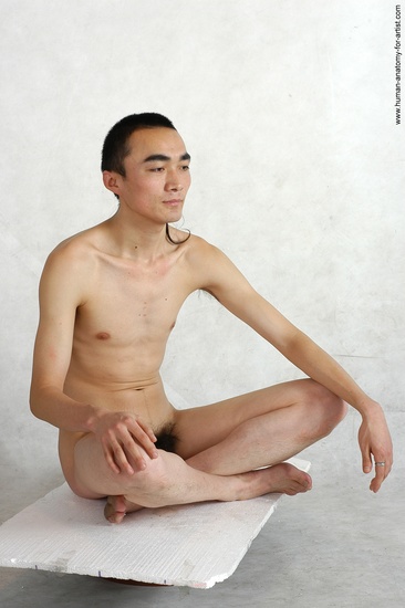 Nude Man Asian Sitting poses - simple Underweight Short Black Sitting poses - ALL Realistic
