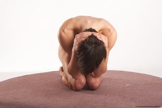 Nude Man White Kneeling poses - ALL Slim Short Brown Kneeling poses - on both knees Realistic