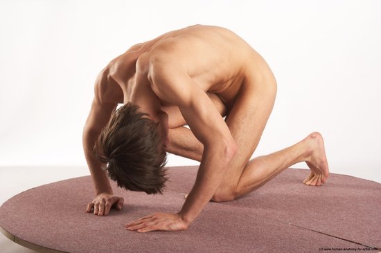 Nude Man White Kneeling poses - ALL Slim Short Brown Kneeling poses - on both knees Realistic