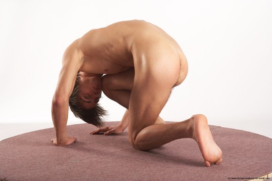 Nude Man White Kneeling poses - ALL Slim Short Brown Kneeling poses - on both knees Realistic