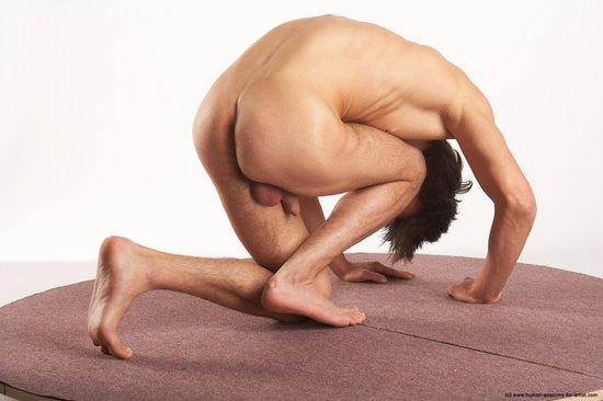 Nude Man White Kneeling poses - ALL Slim Short Brown Kneeling poses - on both knees Realistic