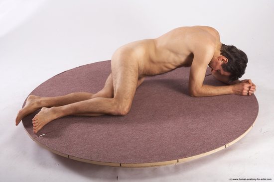 Nude Man White Laying poses - ALL Slim Short Brown Laying poses - on stomach Realistic