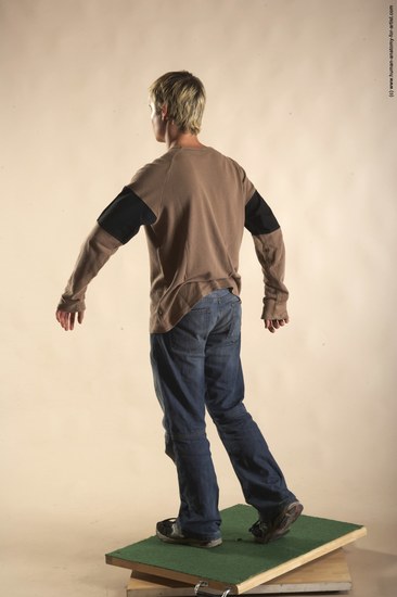 Casual Man White Moving poses Slim Short Brown Academic