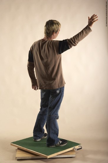 Casual Man White Moving poses Slim Short Brown Academic