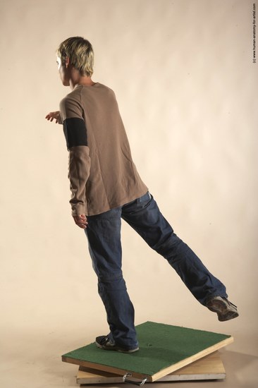 Casual Man White Moving poses Slim Short Brown Academic