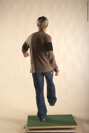 Casual Man White Moving poses Slim Short Brown Academic