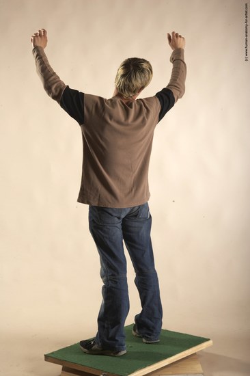 Casual Man White Moving poses Slim Short Brown Academic