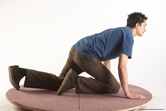 Casual Man White Kneeling poses - ALL Slim Short Brown Kneeling poses - on both knees Academic