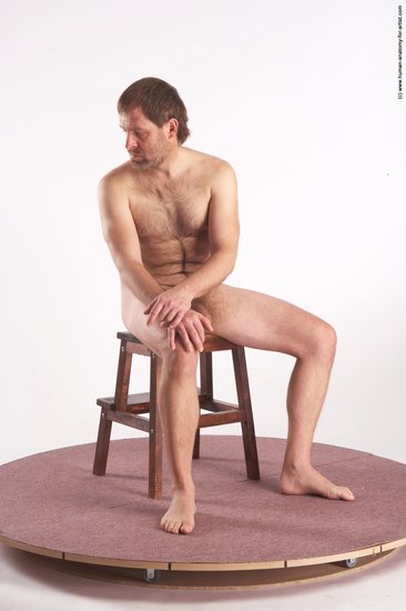 Nude Man White Sitting poses - simple Slim Short Brown Sitting poses - ALL Realistic