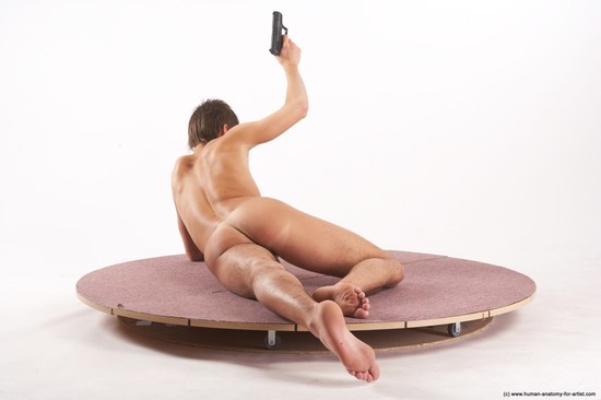 Nude Fighting with gun Man White Laying poses - ALL Slim Short Brown Laying poses - on stomach Realistic