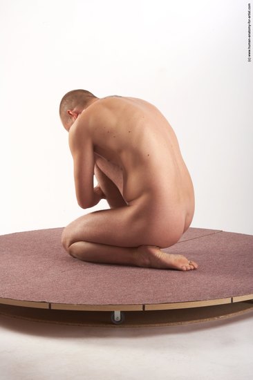 Nude Man White Kneeling poses - ALL Average Bald Kneeling poses - on one knee Realistic