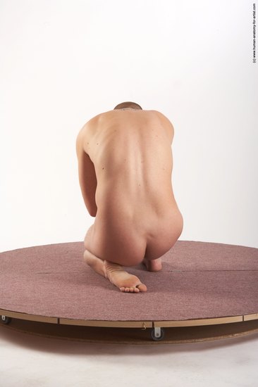 Nude Man White Kneeling poses - ALL Average Bald Kneeling poses - on one knee Realistic