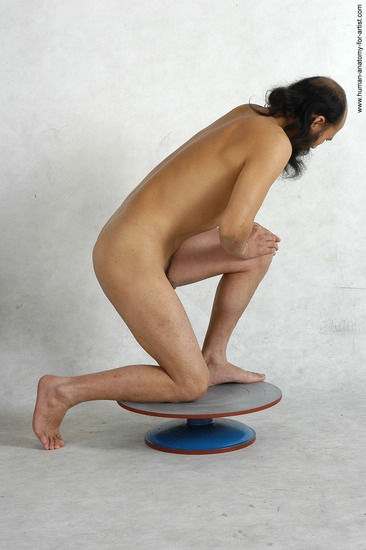 Nude Man White Kneeling poses - ALL Slim Bald Kneeling poses - on one knee Black Realistic