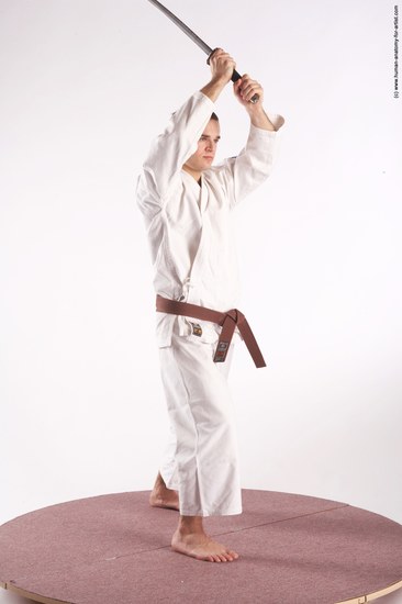 Sportswear Fighting with sword Man White Standing poses - ALL Athletic Short Brown Standing poses - simple Academic