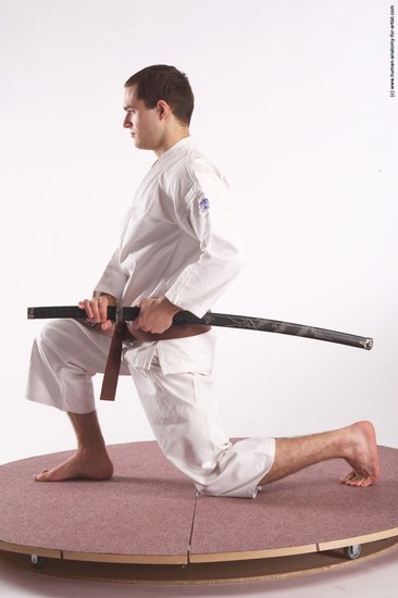 Sportswear Fighting with sword Man White Standing poses - ALL Athletic Short Brown Standing poses - simple Academic