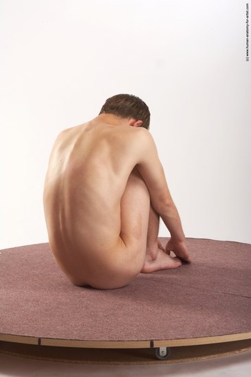 Nude Man White Sitting poses - simple Slim Short Brown Sitting poses - ALL Realistic