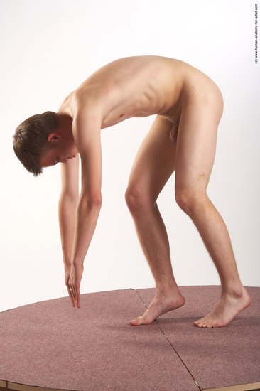 Nude Man White Standing poses - ALL Slim Short Brown Standing poses - bend over Realistic