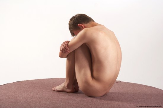 Nude Man White Sitting poses - simple Slim Short Brown Sitting poses - ALL Realistic