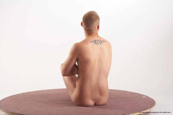 Nude Man White Sitting poses - simple Average Bald Sitting poses - ALL Realistic