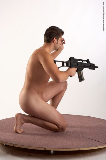 Nude Fighting with submachine gun Man White Kneeling poses - ALL Average Short Brown Kneeling poses - on one knee Realistic