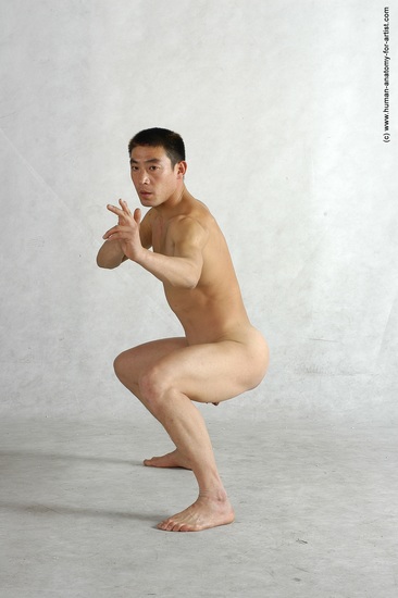 Nude Martial art Man Asian Standing poses - ALL Slim Short Black Standing poses - simple Realistic