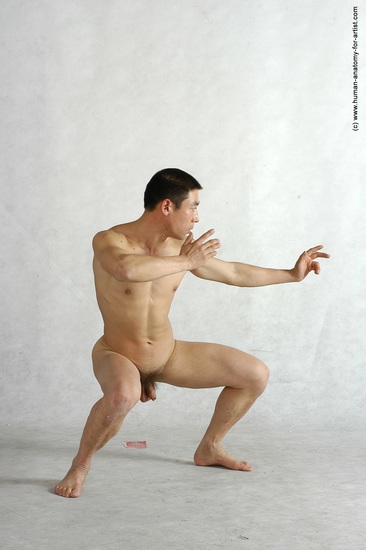 Nude Martial art Man Asian Standing poses - ALL Slim Short Black Standing poses - simple Realistic