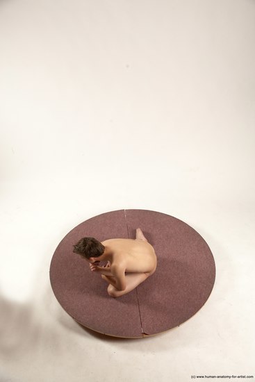 Nude Man White Kneeling poses - ALL Slim Short Brown Kneeling poses - on both knees Multi angles poses Realistic