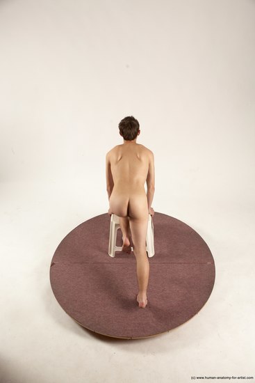 Nude Man White Kneeling poses - ALL Slim Short Brown Multi angles poses Realistic