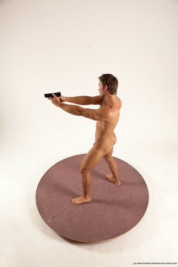 Nude Fighting with gun Man White Standing poses - ALL Athletic Short Brown Standing poses - simple Multi angles poses Realistic