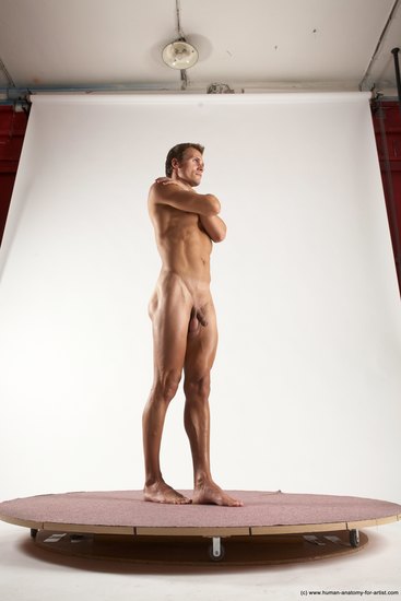 Nude Man White Standing poses - ALL Athletic Short Brown Standing poses - simple Multi angles poses Realistic