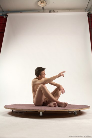 Nude Man White Sitting poses - simple Slim Short Brown Sitting poses - ALL Multi angles poses Realistic