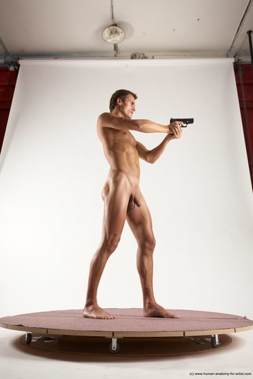 Nude Fighting with gun Man White Standing poses - ALL Athletic Short Brown Standing poses - simple Multi angles poses Realistic