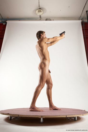 Nude Fighting with gun Man White Standing poses - ALL Athletic Short Brown Standing poses - simple Multi angles poses Realistic