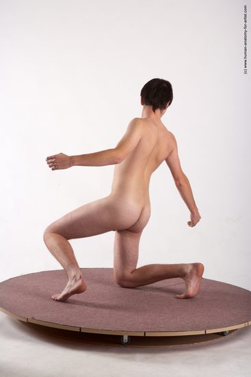 Nude Man White Kneeling poses - ALL Slim Short Brown Kneeling poses - on one knee Realistic