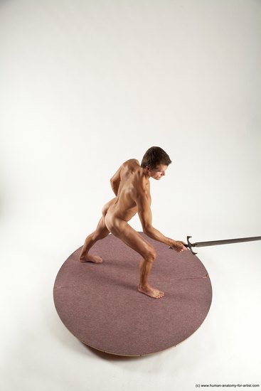 Nude Fighting with sword Man White Standing poses - ALL Athletic Short Brown Standing poses - simple Multi angles poses Realistic