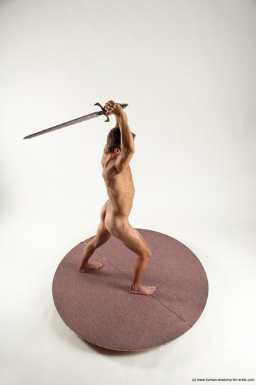 Nude Fighting with sword Man White Standing poses - ALL Athletic Short Brown Standing poses - simple Multi angles poses Realistic