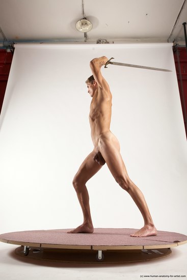 Nude Fighting with sword Man White Standing poses - ALL Athletic Short Brown Standing poses - simple Multi angles poses Realistic